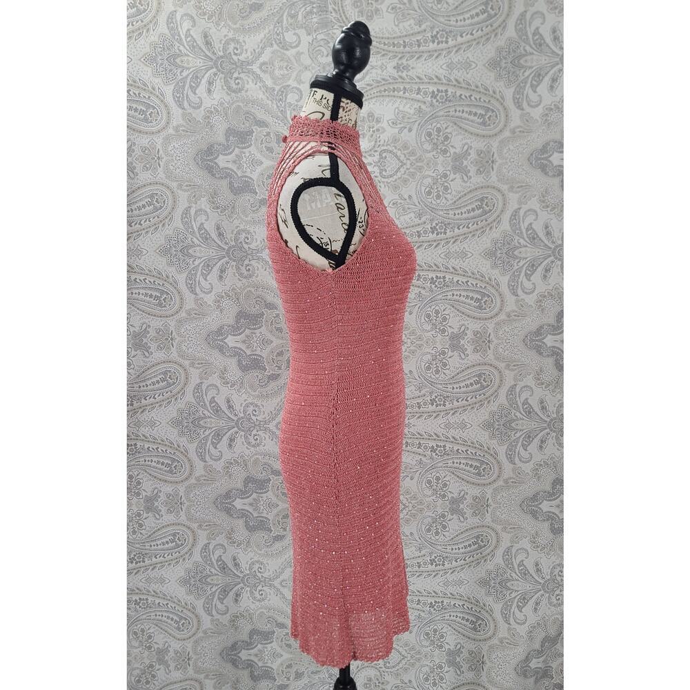 Basix II womens pink crochet beaded halter top dress Size Small Cocktail Party - Picture 3 of 14